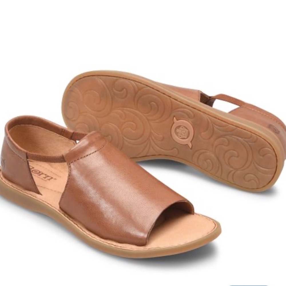 Born Brown Leather Open Toe Slingback Comfort Cove Sandals Women's Size 6